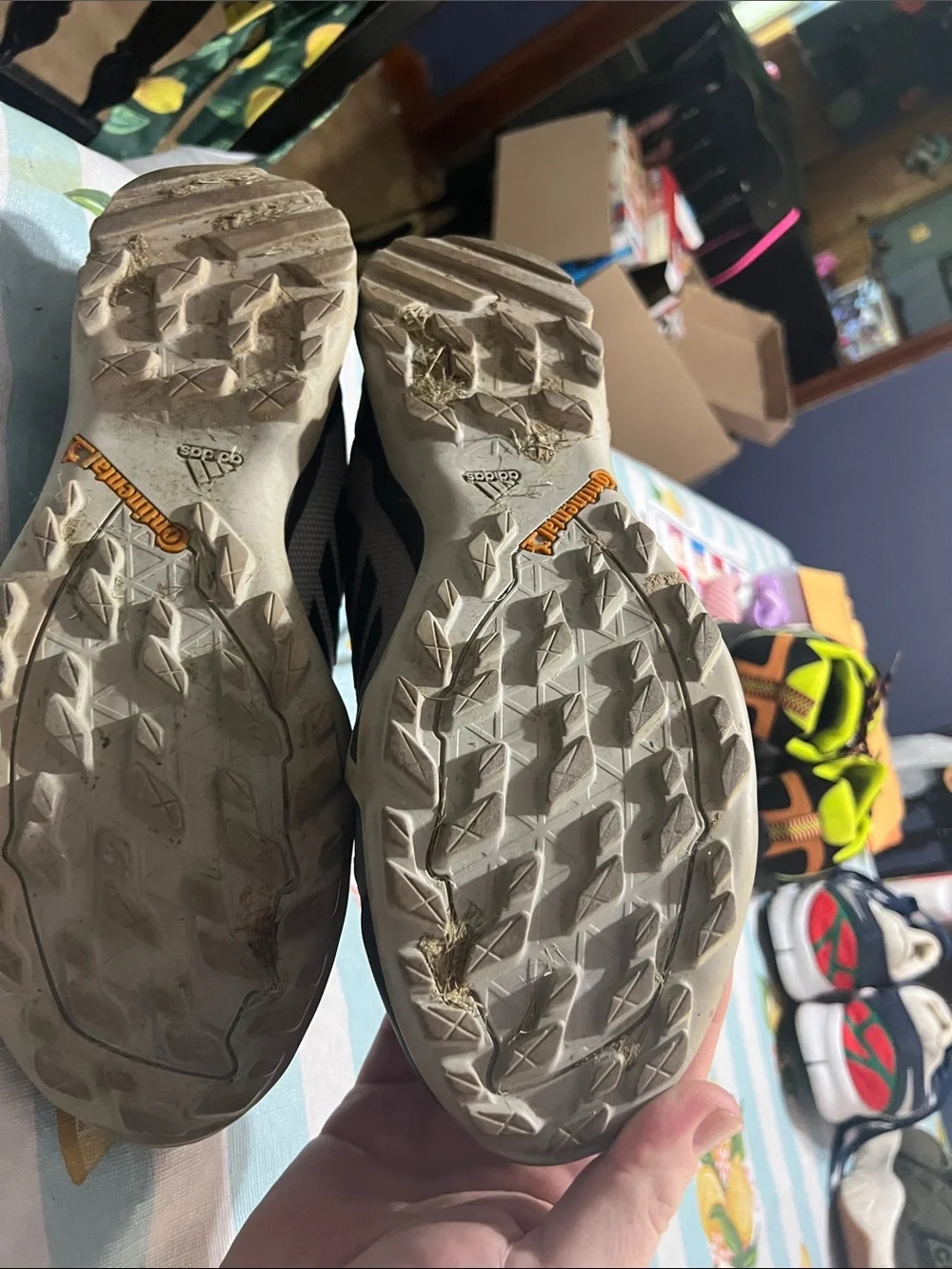 adidas Gray and Black Men's Trail-Style Sneakers with Yellow Accents